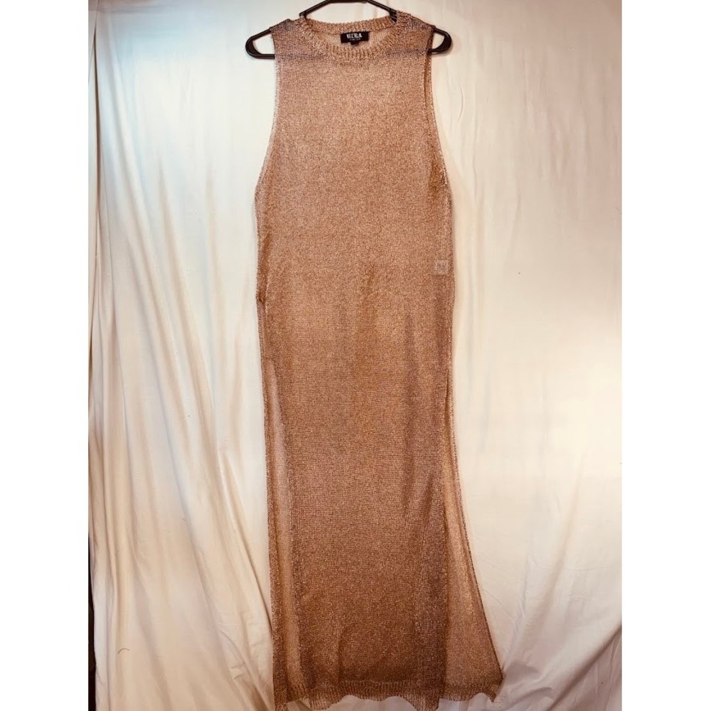Hera Collection Metallic Rose Gold Sleeveless sheer Maxi Dress Cover Up sz L